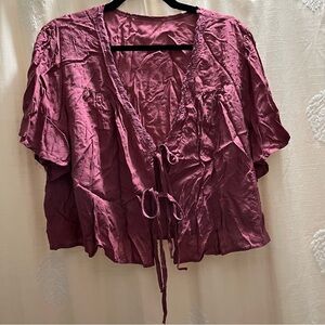 Rosewood Pink Swiss Dot Double Tie Cropped Blouse NWOT